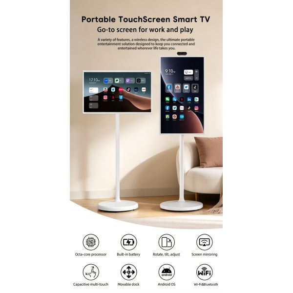 27 Inch LCD TV Standing 1920x1080 Resolution 350cd/m Brightness Wireless Display Smart Capacitive Touch Rechargeable Android