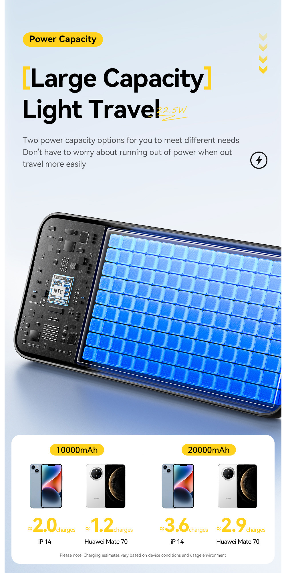 ESSAGER ES-D023 22.5W Digital Portable 10000mAh Power Bank with Cable