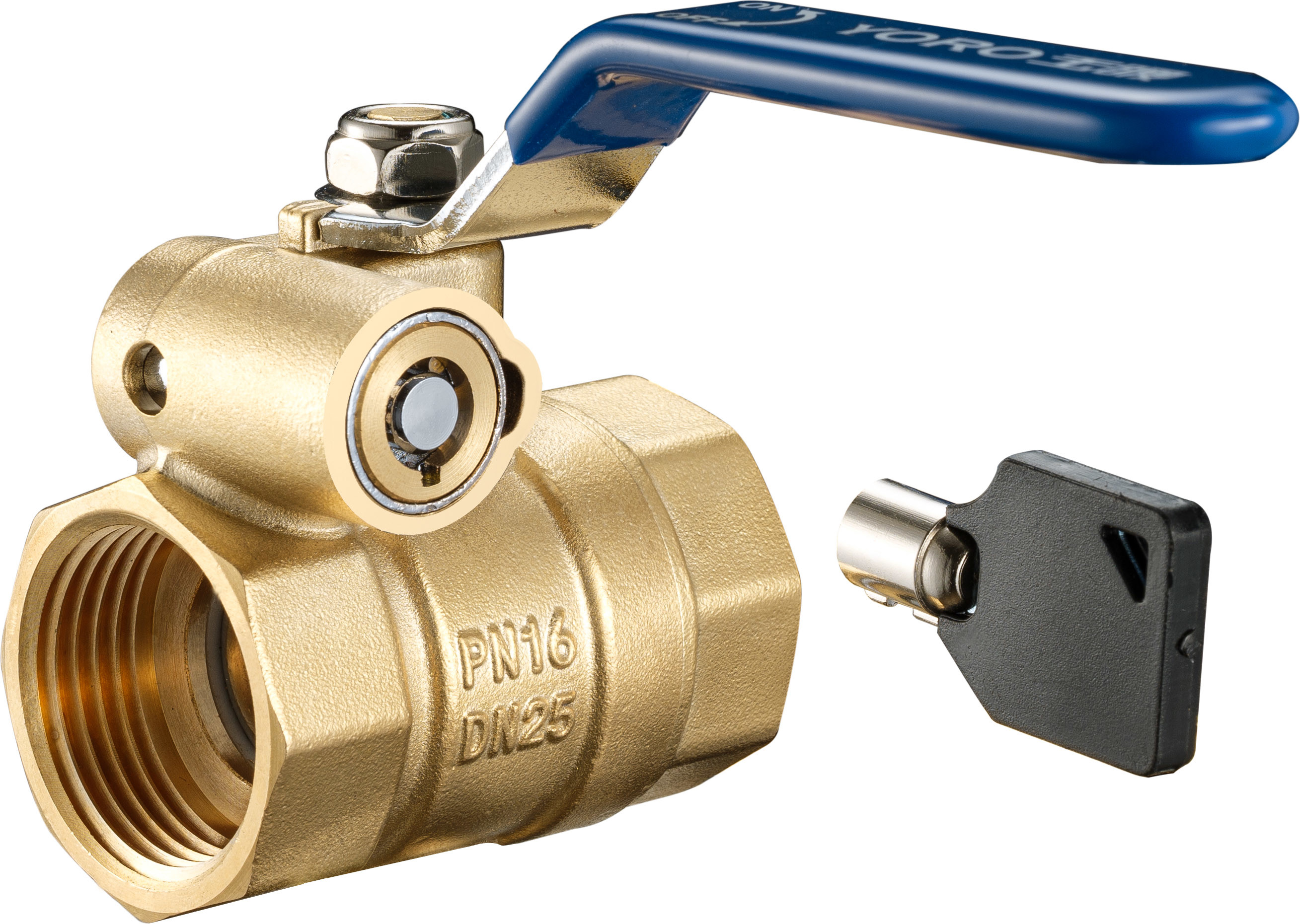 1701-DC Long Lever Female x Female Mechanical Key Lock Brass Shut-off Valve Ball Type Sizes DN20 DN25 DN32