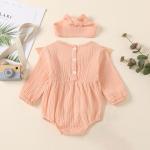 Wholesale baby summer Lace Ruffled muslin Buttons baby bodysuit with headwrap