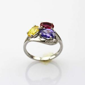 Wholesale Women jewelry 925 Silver Three Cubic Zircon Gemstone Ring (R104) from china suppliers
