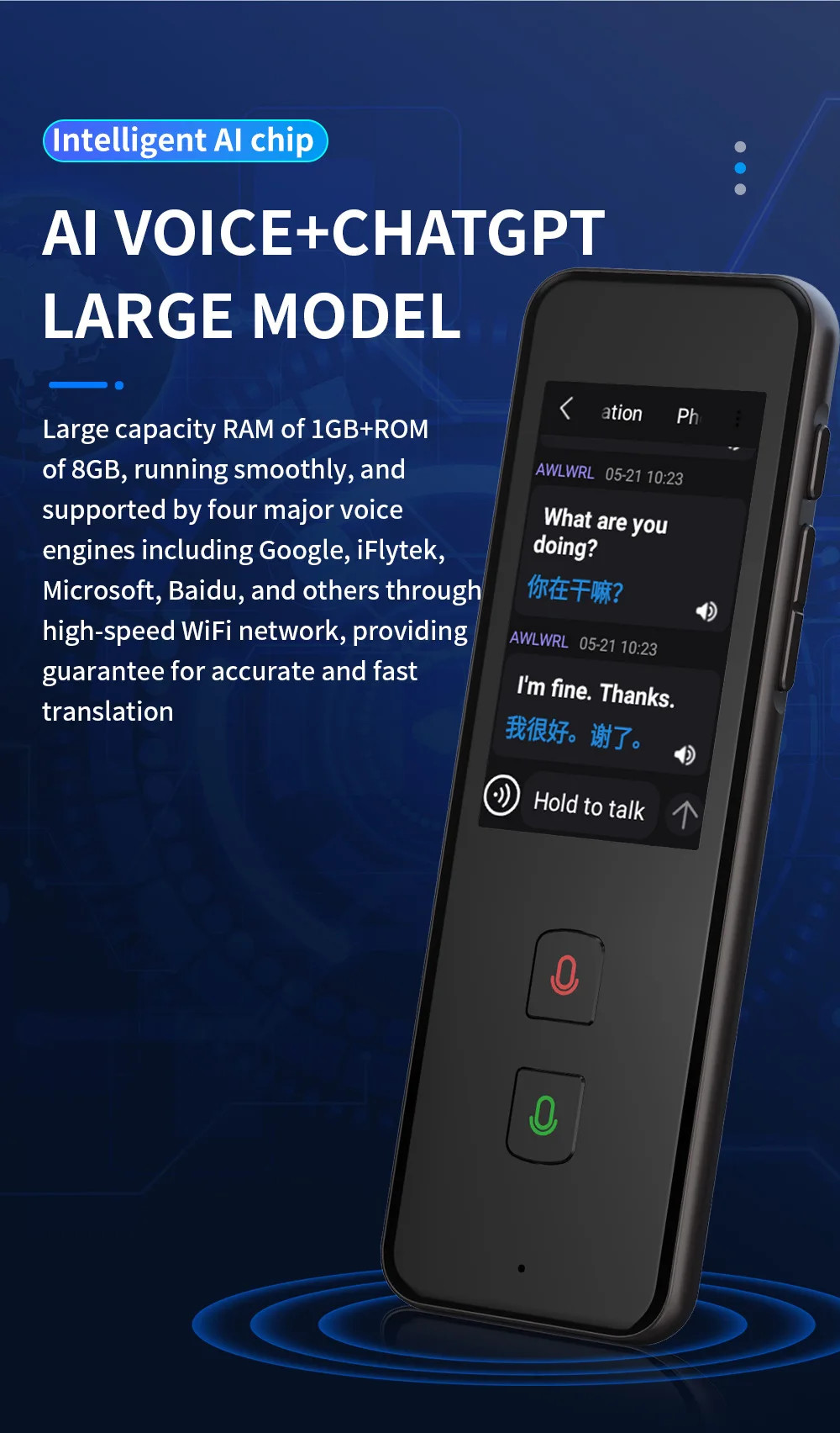 Smart M10 AI Language Voice Translator Recorder ChatGPT For Overseas Travel