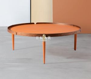 Wholesale Round Metal Leg Italian Design Leather Modern Coffee Table from china suppliers