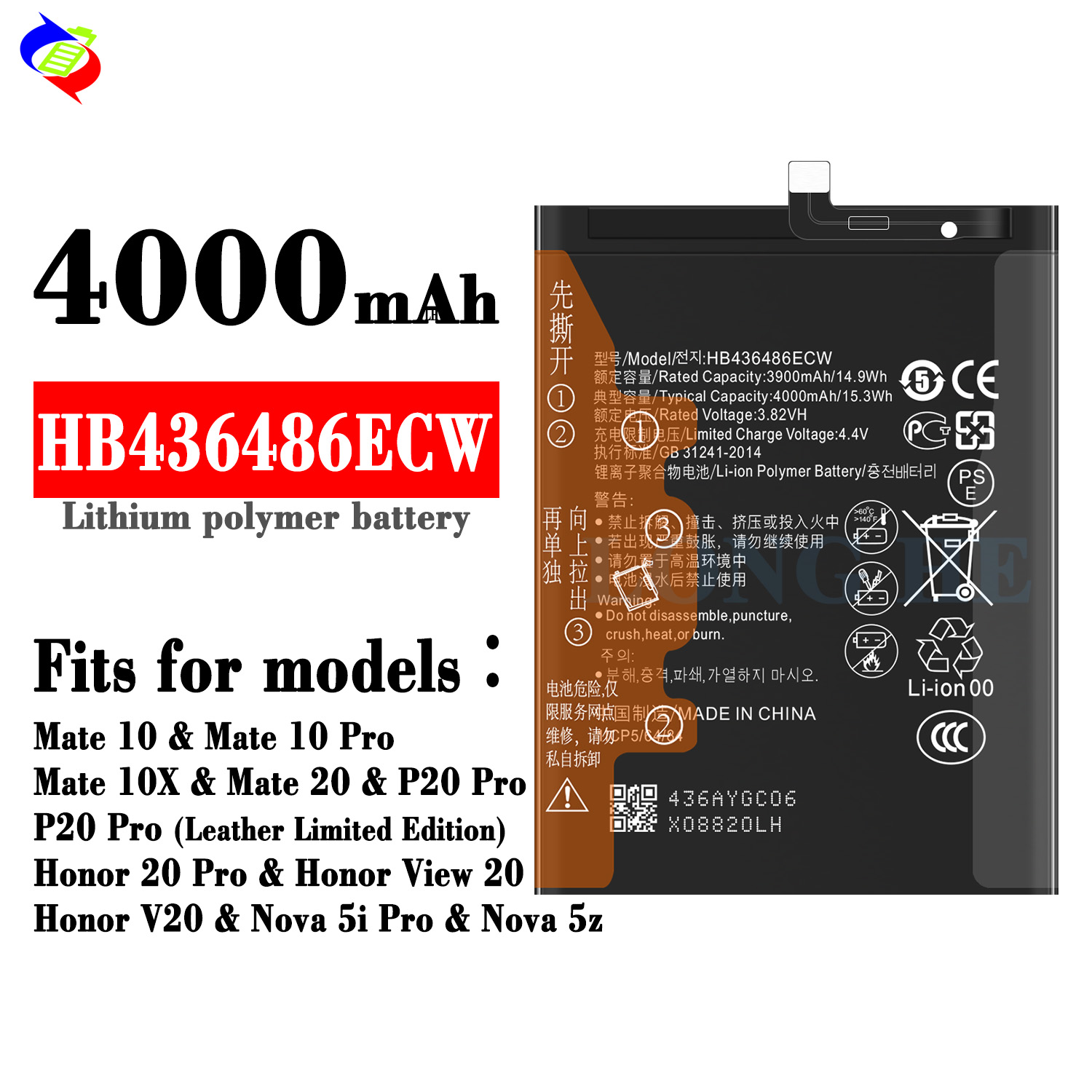 HUAWEI Mate 10 Pro Lite MT10 P20 Pro Mate 20 Mobile Phone Battery HB436486ECW Compatible