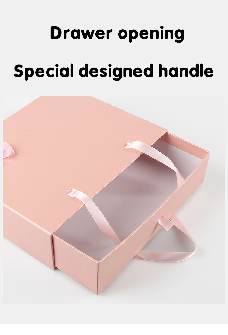 Custom Pink Fashionable Gift Packaging Box Portable Drawer With Ribbon