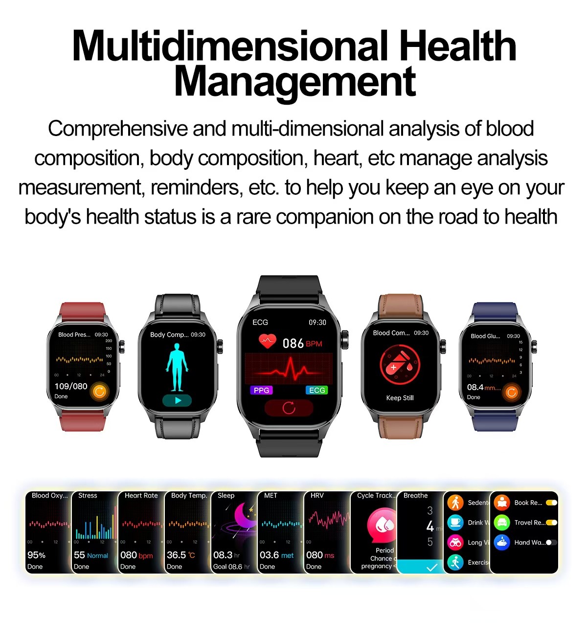 ET580 Smart Watch 2.04 Inch AMOLED SOS Heart Rate Uric Acid BML Smartwatch