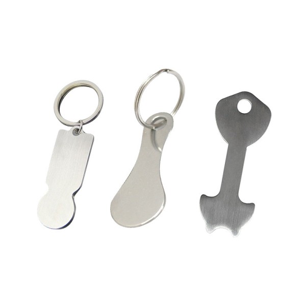 Sublimation Laser Stainless Steel Shopping Trolley Coin Keychain Custom Printed Tokens