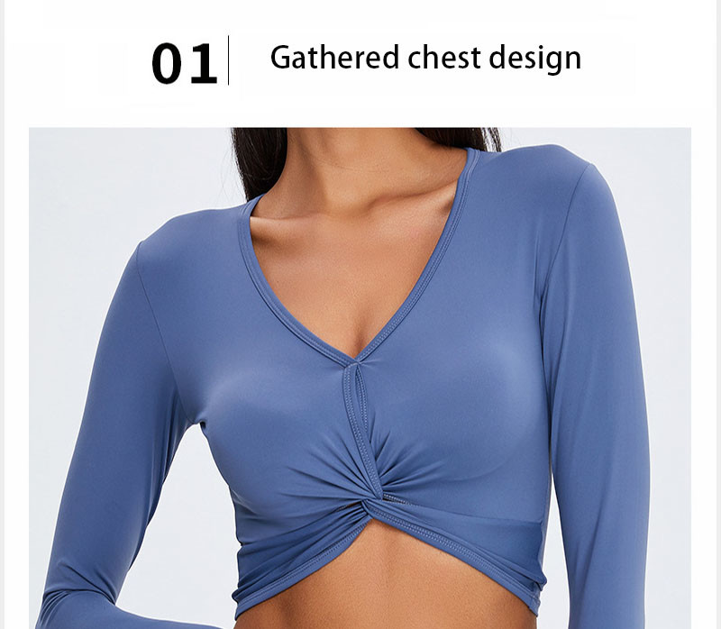 Sexy Kink V Neck Workout Tops Exposed Nude Ladies Sports Top