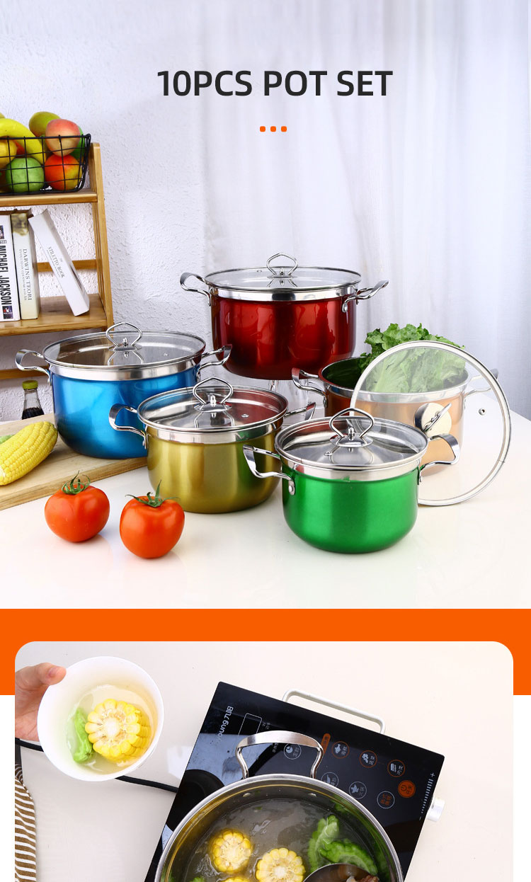High Quality Kitchen 10 Pcs Stainless Steel Cookware Set Soup & Stock Pot Set Cooking Pot Set