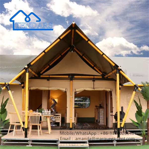 Factory Beige Color Safari Glamping Canvas Lodge Tent With Bathroom Module