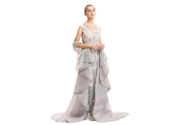 Embroidery Flower Sleeveless Evening Dress / Wave - Like Shape Wedding