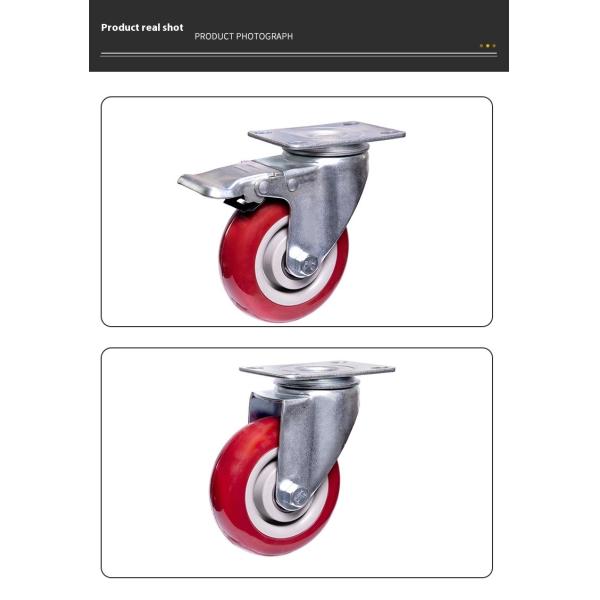 5 Inch Medium Flat Casters Material Handing Equipment Medium Duty Red Swivel Brake Caster Wheel