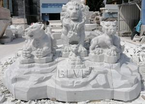 Wholesale Lion Family Sculpture Marble Lions Statues White Stone Large Animals Garden Decoration from china suppliers
