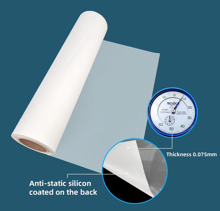 Bright Color Printing Transfer PET Film DTF Film Roll 0.075mm A3 A4 Size 60cm Width