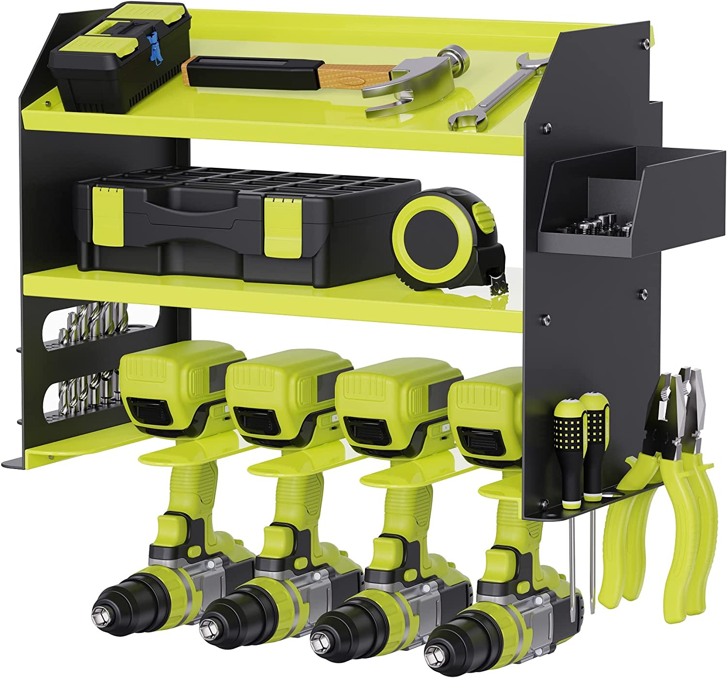 2 Layer Pegboard Power Tool Organizer for Garage Workshop Wall Mount Carbon Steel Material