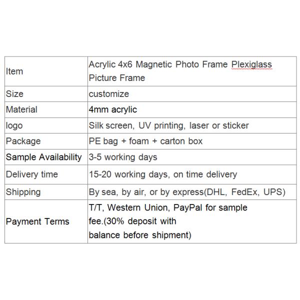 Acrylic 4x6 Magnetic Photo Frame Plexiglass Picture Frame