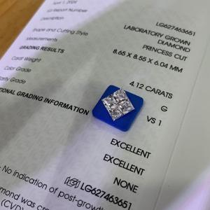 Wholesale 4.12CT G VS1 2EX CVD Lab Created Princess Cut Diamond for Jewelry making from china suppliers