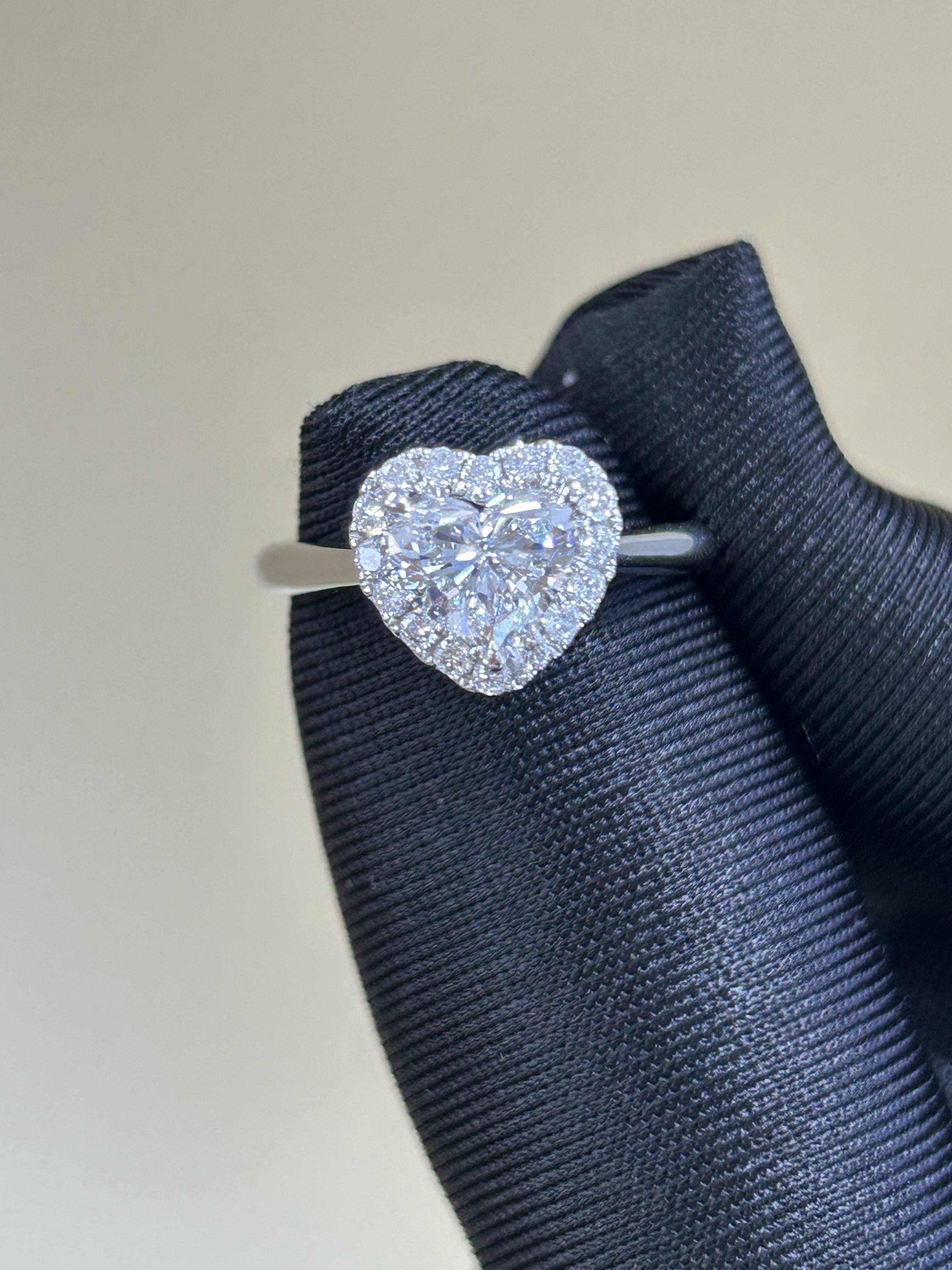 Heart Shape Lab Grown Diamond Ring White Diamond Ring with halo Customization PT950