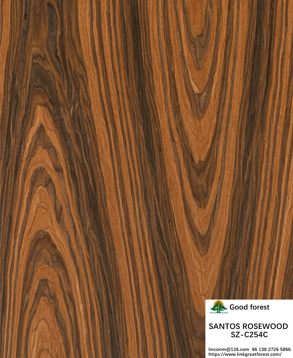 Laminated Santos Rosewood Wood Veneer Crown Grain Thickness Can Be Customized 0.15-1.8mm For For Cabinet Face