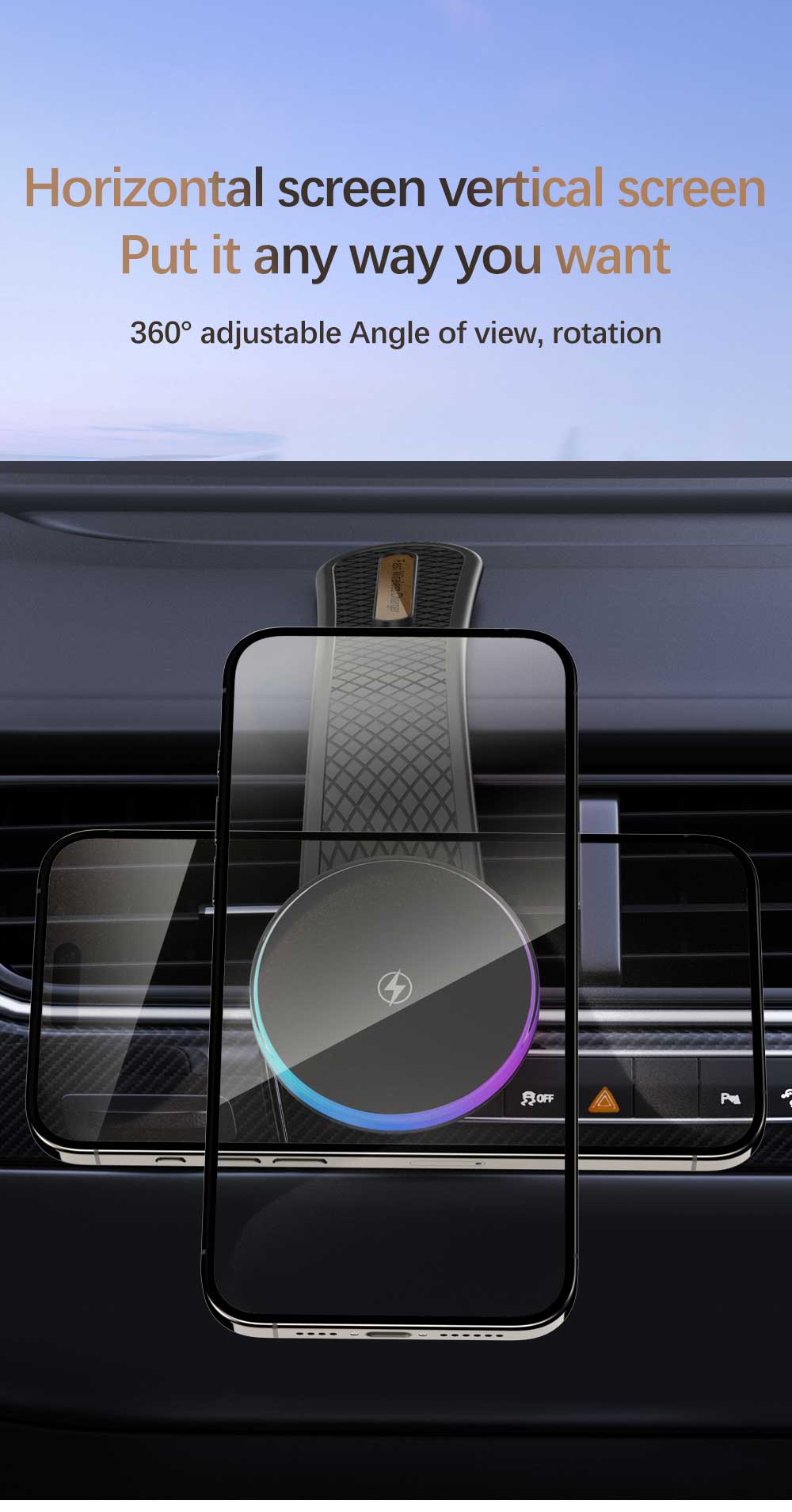 Wireless Car Charger Phone Holder for iPhone 15 14 13 12 Pro Plus Max Charging Frequency 110-205KHZ