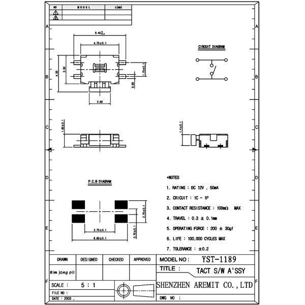 Smt Tact Switch YST-1189