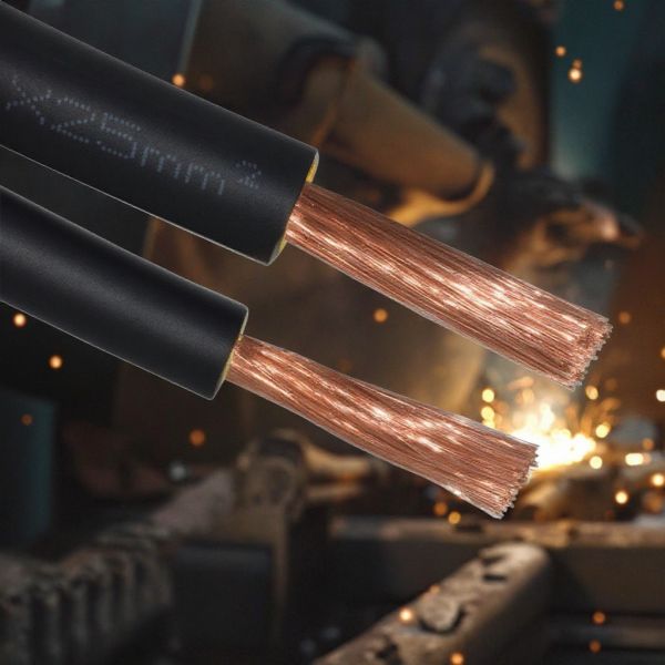 Welding cable in use at industrial welding site