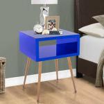 Tomile Navy 23.22inch Height Wood And Mirrored Bedside Table Stainless Steel Leg