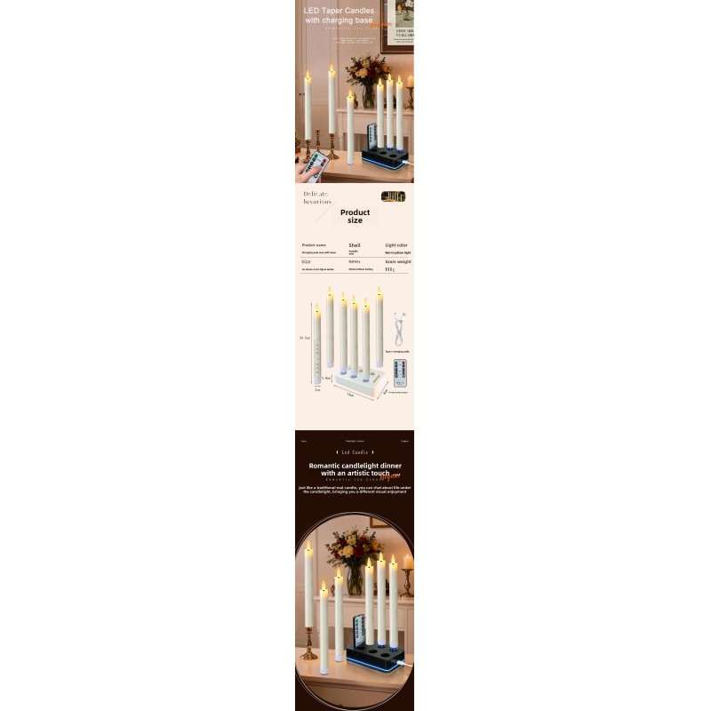 Rechargeable Remote Control Flame-Free LED Candle with Timer and Charging Base for Safe Home Decoration