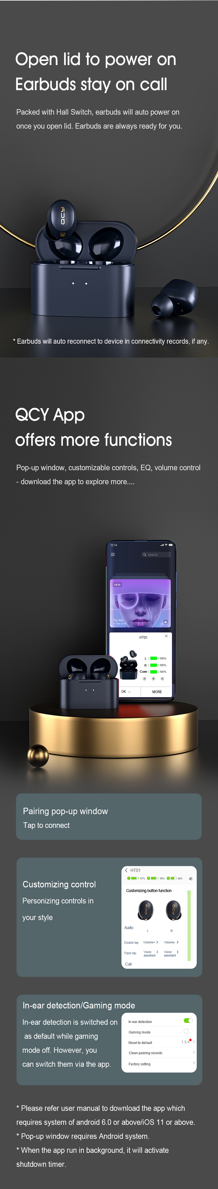 2021 QCY Wireless Earbuds Noise Cancelling HT01 Wireless Charging Headphones Earphone HT01