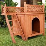 Puppy Dog Wooden Pet House Shelter With Stairs Balcony Indoor Outdoor