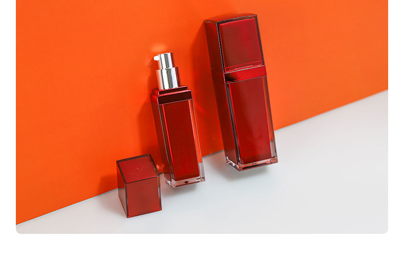 Customized Plastic Cosmetic Bottles Square Acrylic Cosmetic Packaging Bottle Red For Eye Cream