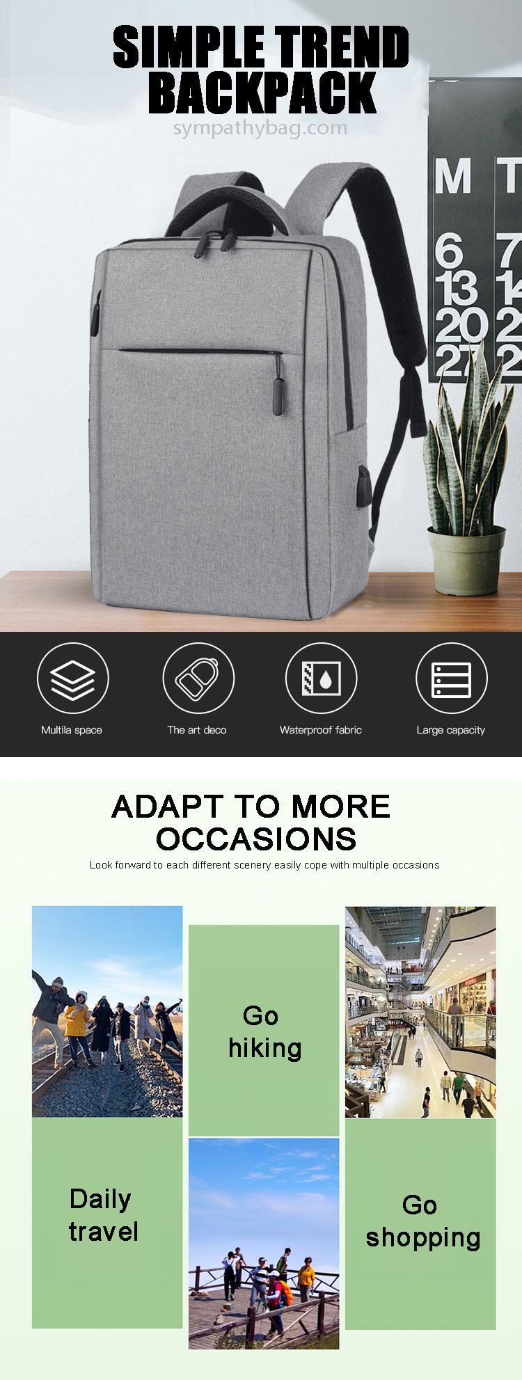 Travel Men Computer Bag Polyester Casual Geometric USB Laptop Backpack