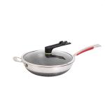 Hot Selling Kitchen 32cm Induction Wok Pan SUS 304 Stainless Steel Honeycomb Non
