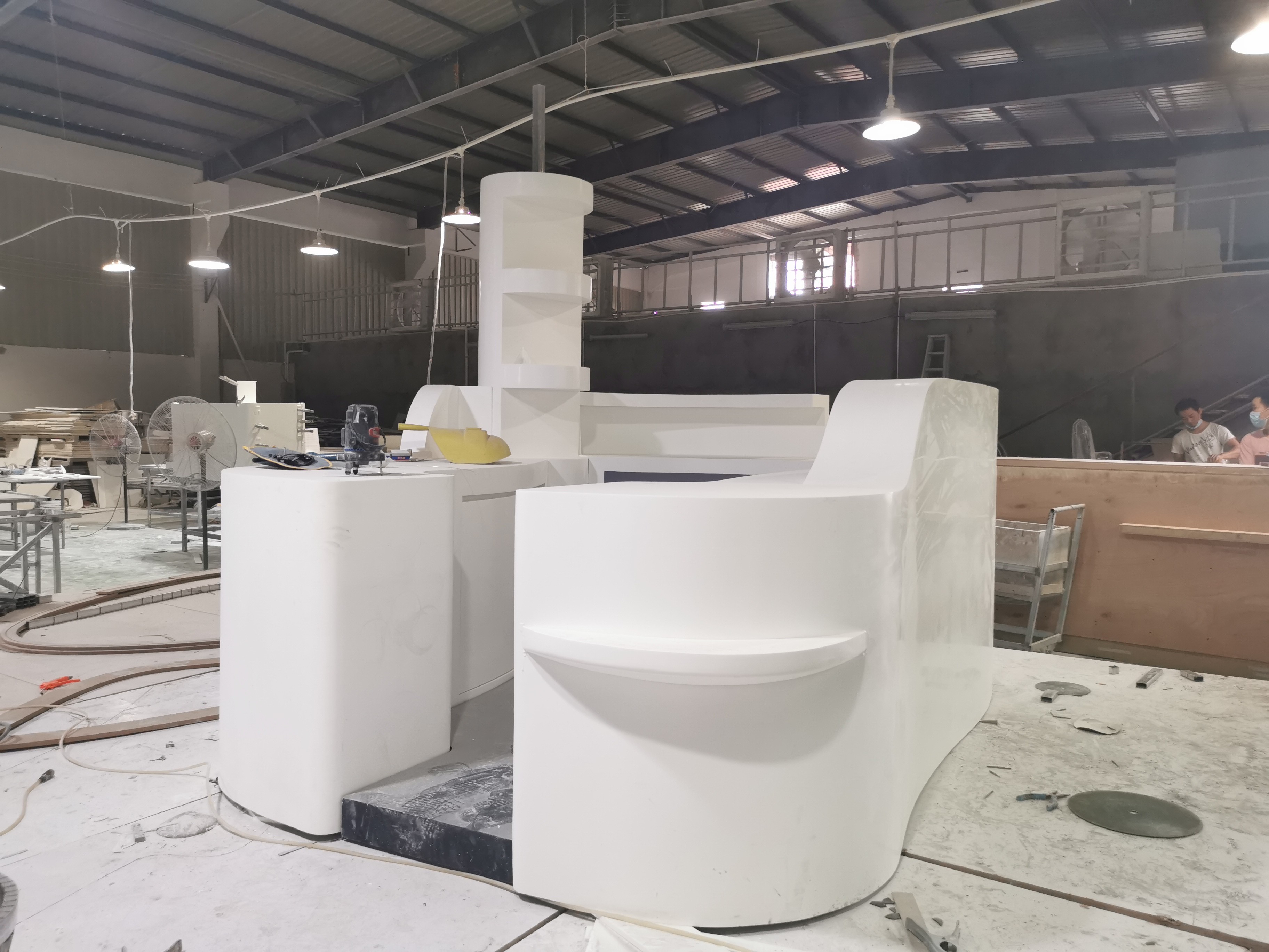 Front Counter Modern White Big Artificial Stone Corian Airport Reception Desk
