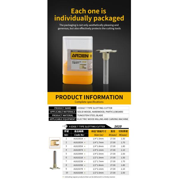 ARDEN 1610 Woodworking Router Bit Shank 1/2 1/4 Hard Alloy Drill Bit for Cutting Wooding T Type Slotting Cutter