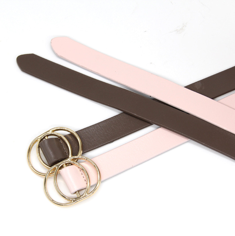 Women'S Fashion Leather Skinny Belts Hollow Ring Oval Shape Buckle