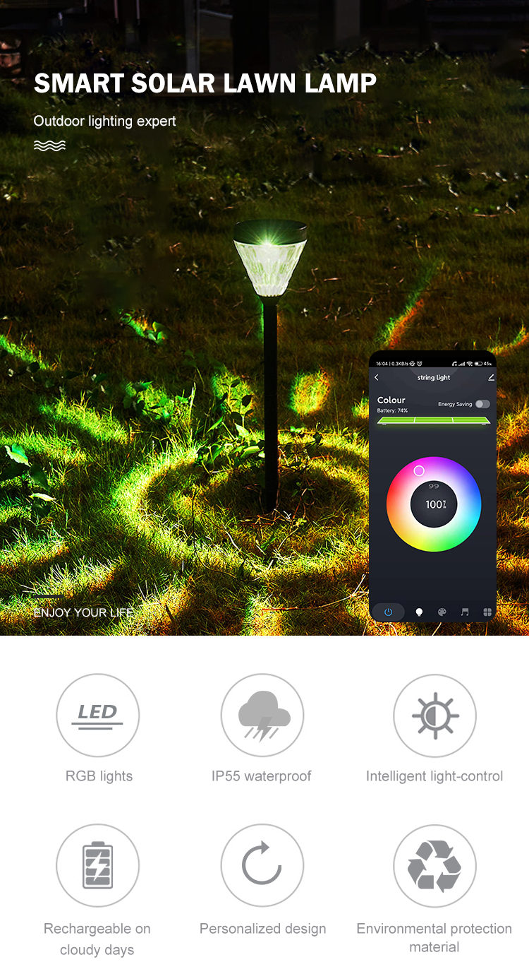 App Control Decorative Outdoor Solar Pathway Lights Smart Dimming With Mono Solar Panel