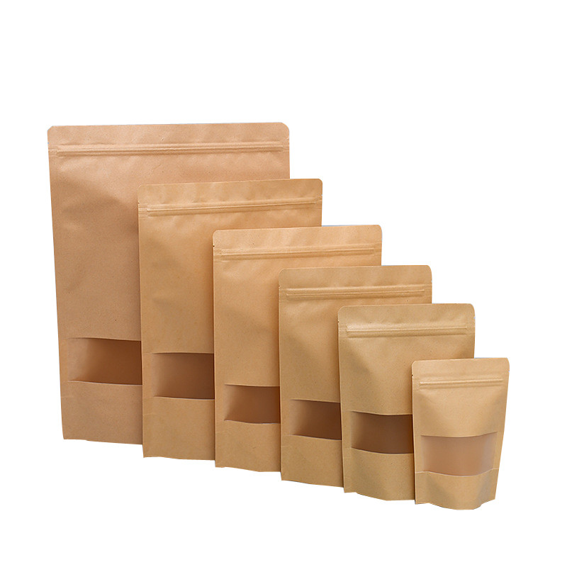 Stand Up Pouch Kraft Paper Packaging Bag With Zipper and Window