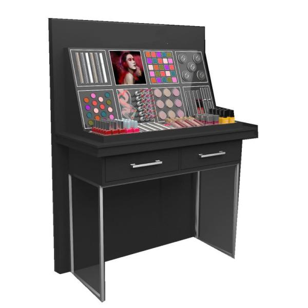 Black Skin Care Cosmetic Shop Furniture , Beautiful Makeup Display Stand For