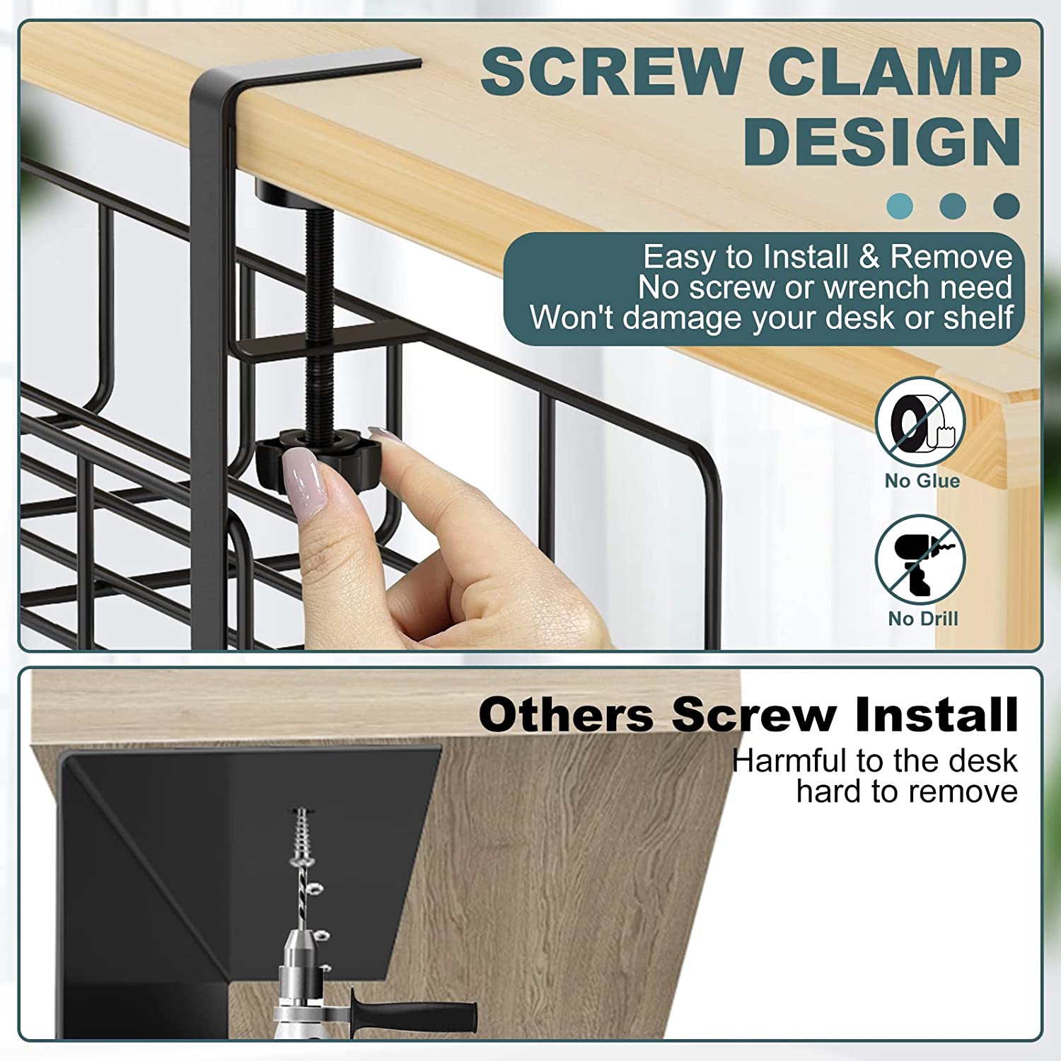 Metal Fabric Type Under Desk Cable Management Tray White No Drill Desk Cord Organizers