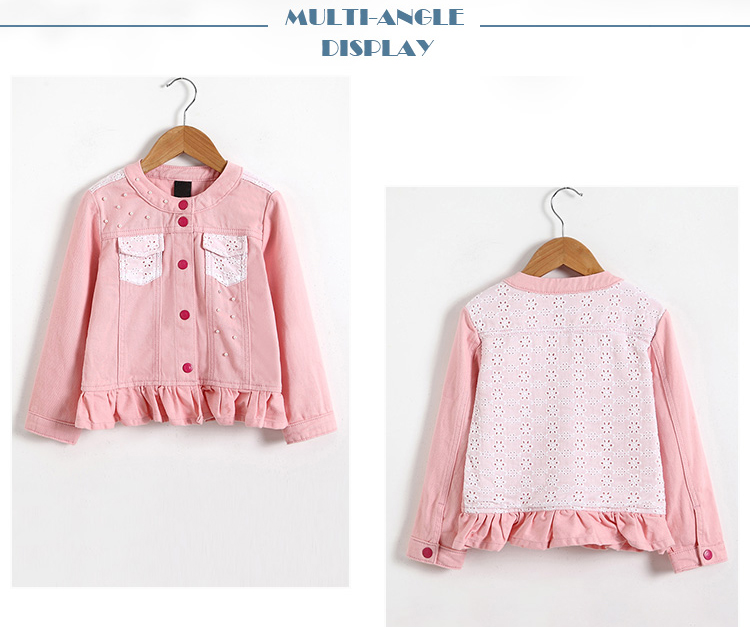 Spring Pink Color Children Girl Denim Jackets , Cute Jeans Coat For Girl