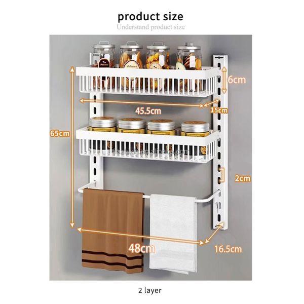 Multi-Function Metal Organizers Punch-Free Wall-Mounted Storage Rack with Adjustable Seasoning Basket for Kitchen Bathroom Doors