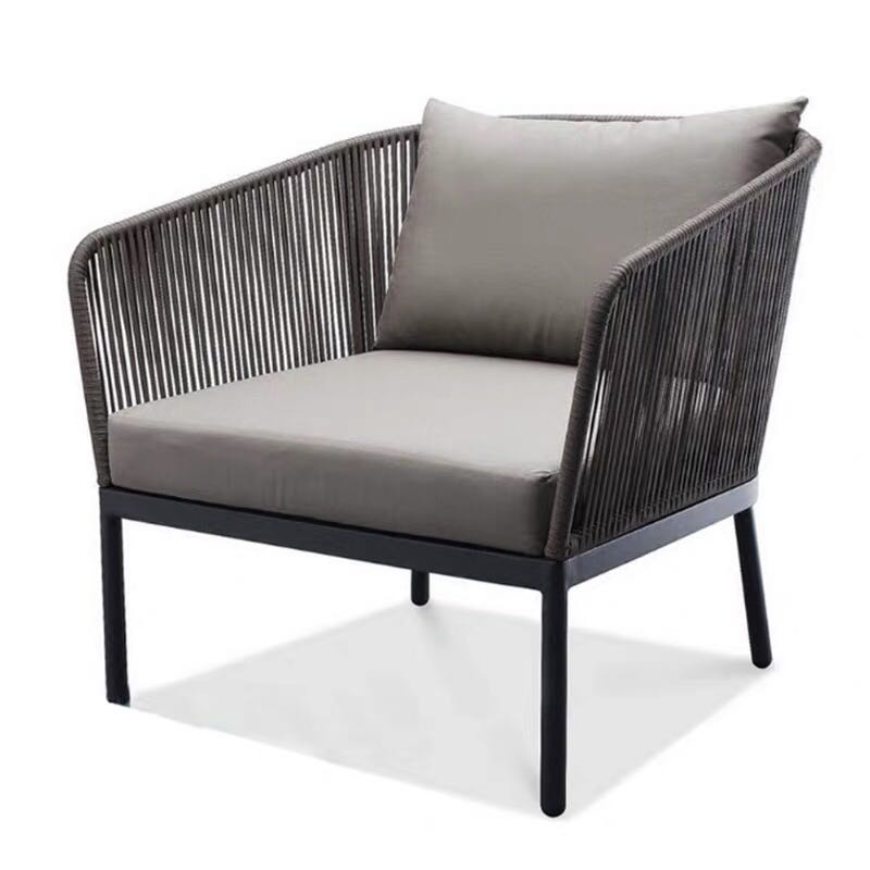 Outdoor Dining Furniture Modern Leisure Waterproof Garden Woven Rope Table and Chairs with Powder Coated Frame