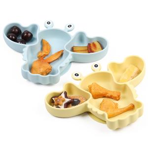 Wholesale Crab Silicone Baby Feeding Set Suction Bowls And Plates Blue Yellow from china suppliers