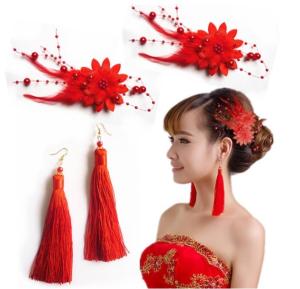 Wholesale Bridal Jewelry Set red feather headdress first flowers retro Earrings from china suppliers