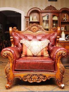 Wholesale Top Grain Royal Wood Carved Baroque Sofa High Elastic Antique Leather Couch from china suppliers
