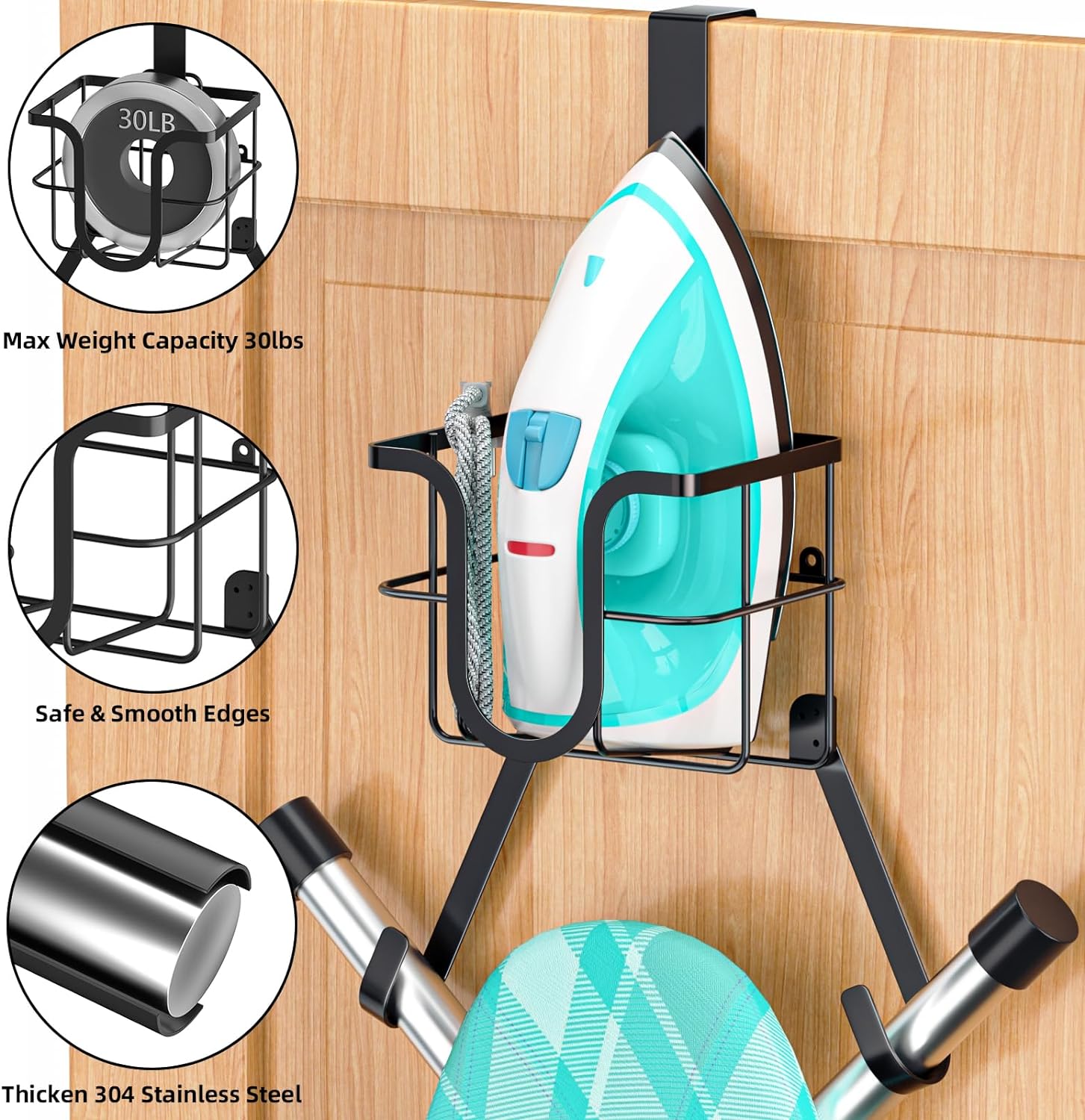 Large Storage Basket Metal Steel Wall Mount Ironing Board Organizer with Powder Coating