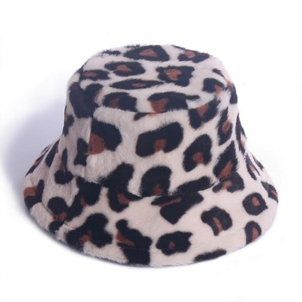 Fashion Fur Bucket Hat Leopard Fisherman Hat Leopard Print Bucket Basin Hat High