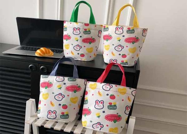 Bucket type kids girls portable canvas bag literary travel phone capacity bento