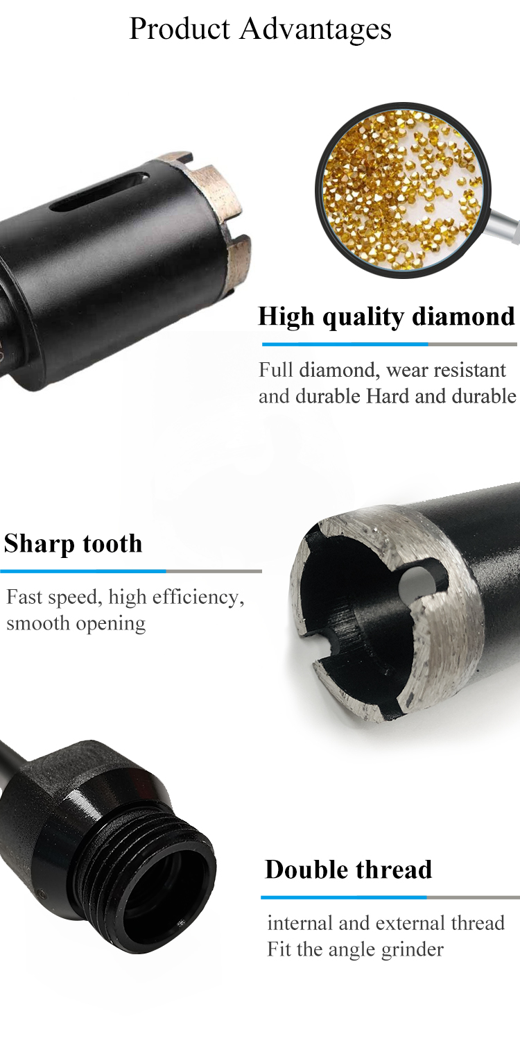GB Vacuum Brazed Tile Core Drill Bit , Dry Core Bit M14-1/2 Gas Thread